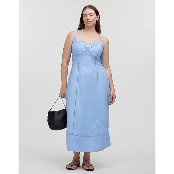 MADEWELL Sweetheart Powder Blue Linen Blend Midi Dress NWT Size 6 - Picture 1 of 10